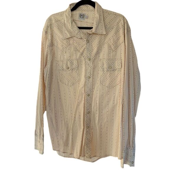 Cinch Other - Cinch Men's XL Beige Striped Western Pearl Snap Shirt Long Sleeve